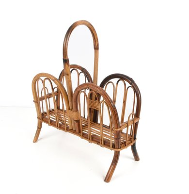 Mid-Century Italian French Riviera Bamboo & Rattan Magazine Rack, 1960s-JDR-1135935