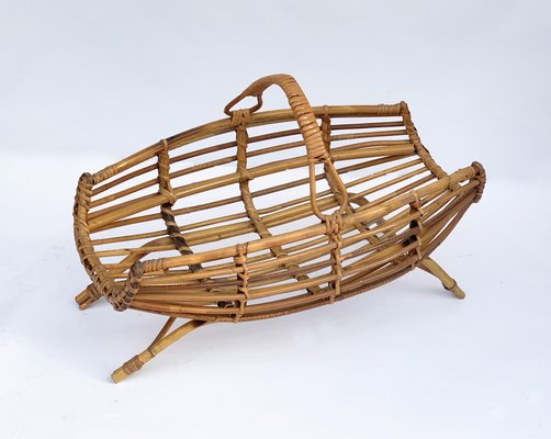 Mid-Century Italian French Riviera Bamboo & Rattan Magazine Rack, 1960s-JDR-1125893