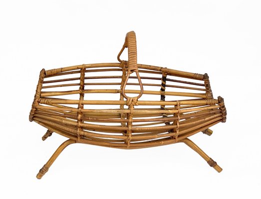 Mid-Century Italian French Riviera Bamboo & Rattan Magazine Rack, 1960s-JDR-1125893