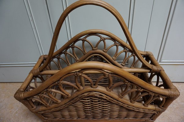 Mid-Century Italian French Riviera Bamboo & Rattan Magazine Rack, 1960s-EA-1286691