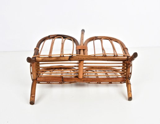 Mid-Century Italian French Riviera Bamboo & Rattan Magazine Rack, 1960s-JDR-1135935