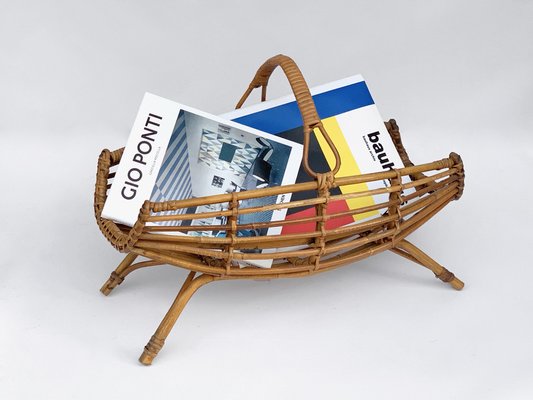 Mid-Century Italian French Riviera Bamboo & Rattan Magazine Rack, 1960s-JDR-1125893