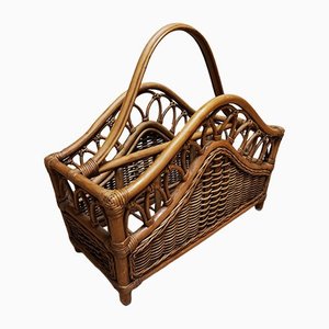 Mid-Century Italian French Riviera Bamboo & Rattan Magazine Rack, 1960s-EA-1286691