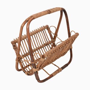 Mid-Century Italian French Riviera Bamboo & Rattan Magazine Rack, 1960s-JDR-1125895