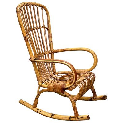 Mid-Century Italian French Riviera Rattan & Bamboo Rocking Chair, 1960s-JDR-1125890