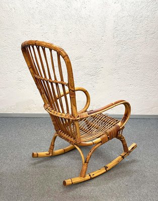 Mid-Century Italian French Riviera Rattan & Bamboo Rocking Chair, 1960s-JDR-1125890