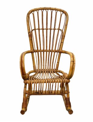 Mid-Century Italian French Riviera Rattan & Bamboo Rocking Chair, 1960s-JDR-1125890