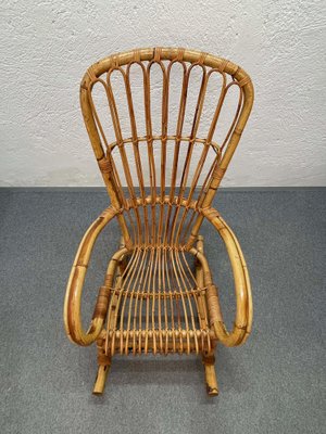 Mid-Century Italian French Riviera Rattan & Bamboo Rocking Chair, 1960s-JDR-1125890