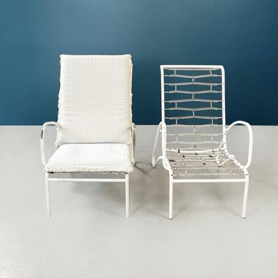 Mid-Century Italian Garden Armchairs in White Iron with Fabric Cushions, 1960s, Set of 2-GDD-1281059