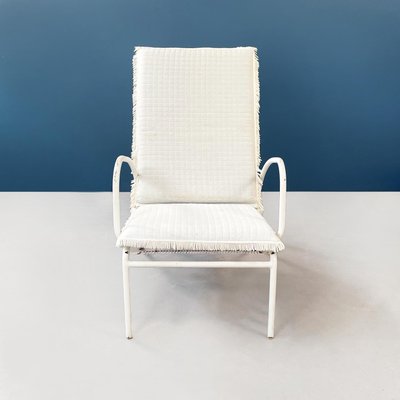 Mid-Century Italian Garden Armchairs in White Iron with Fabric Cushions, 1960s, Set of 2-GDD-1281059