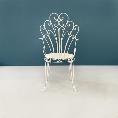 Mid-Century Italian Garden Chairs in White Wrought Iron with Curls, 1960s, Set of 4-GDD-1281060