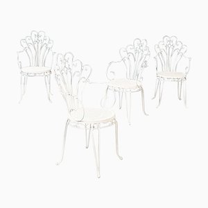 Mid-Century Italian Garden Chairs in White Wrought Iron with Curls, 1960s, Set of 4-GDD-1281060