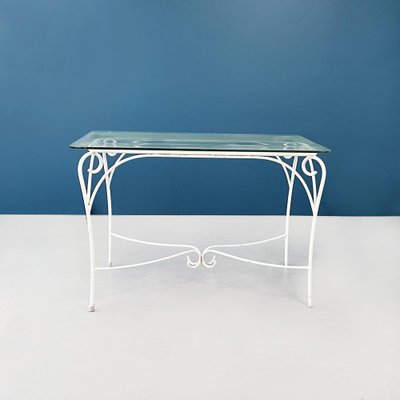 Mid-Century Italian Garden Table in White Wrought Iron & Glass, 1960s-GDD-1274855