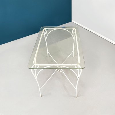 Mid-Century Italian Garden Table in White Wrought Iron & Glass, 1960s-GDD-1274855