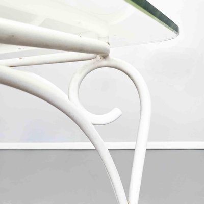 Mid-Century Italian Garden Table in White Wrought Iron & Glass, 1960s-GDD-1274855