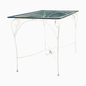 Mid-Century Italian Garden Table in White Wrought Iron & Glass, 1960s-GDD-1274855