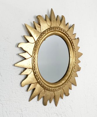 Mid-Century Italian Gilded Plastic Round Sunburst Wall Mirror, 1970s-JDR-1126161