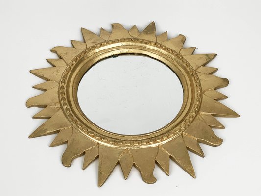 Mid-Century Italian Gilded Plastic Round Sunburst Wall Mirror, 1970s-JDR-1126161