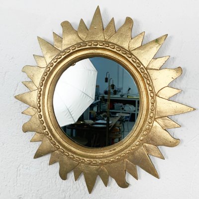 Mid-Century Italian Gilded Plastic Round Sunburst Wall Mirror, 1970s-JDR-1126161