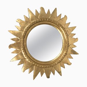 Mid-Century Italian Gilded Plastic Round Sunburst Wall Mirror, 1970s-JDR-1126161