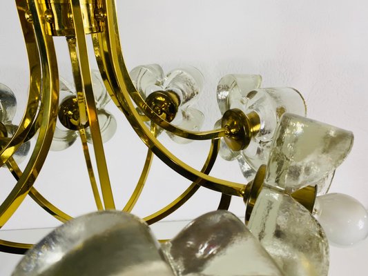 Mid-Century Italian Glass and Brass 8-Arm Chandelier Attributed to Mazzega, 1960s-PUK-713103