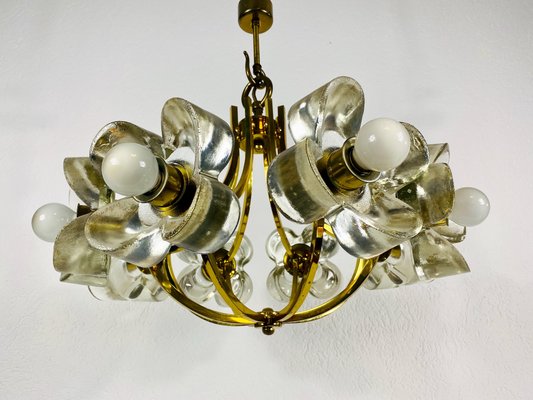 Mid-Century Italian Glass and Brass 8-Arm Chandelier Attributed to Mazzega, 1960s-PUK-713103