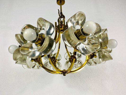 Mid-Century Italian Glass and Brass 8-Arm Chandelier Attributed to Mazzega, 1960s-PUK-713103