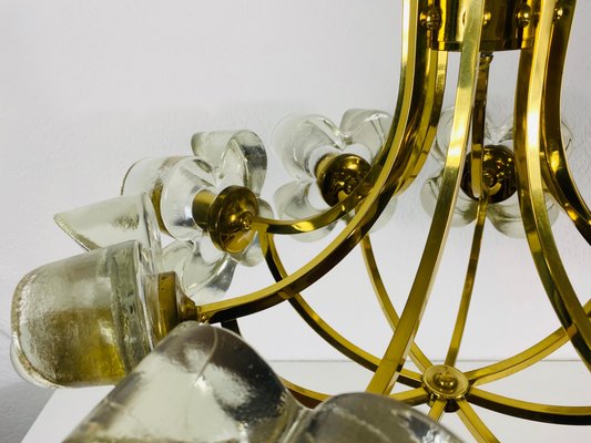 Mid-Century Italian Glass and Brass 8-Arm Chandelier Attributed to Mazzega, 1960s-PUK-713103