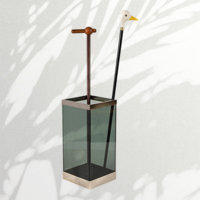 Mid-Century Italian Glass and Chrome Umbrella Stand, 1970s-JDR-1257973