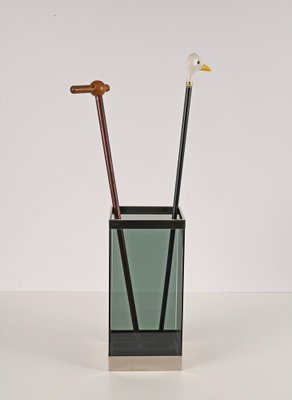 Mid-Century Italian Glass and Chrome Umbrella Stand, 1970s-JDR-1257973