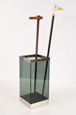 Mid-Century Italian Glass and Chrome Umbrella Stand, 1970s-JDR-1257973