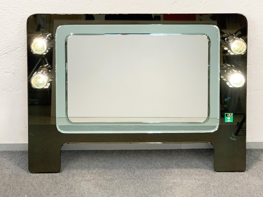 Mid-Century Italian Glass & Chrome Illuminated Wall Mirror from ISA, 1970s-JDR-1126022