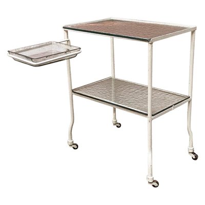 Mid-Century Italian Glass & White Metal Laboratory Trolley on Wheels, 1940s-GDD-1180006