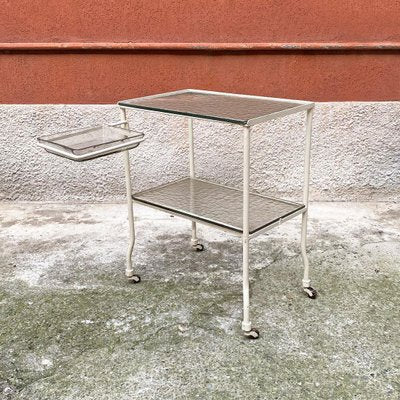 Mid-Century Italian Glass & White Metal Laboratory Trolley on Wheels, 1940s-GDD-1180006