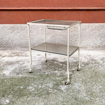 Mid-Century Italian Glass & White Metal Laboratory Trolley on Wheels, 1940s-GDD-1180006