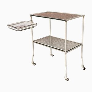 Mid-Century Italian Glass & White Metal Laboratory Trolley on Wheels, 1940s-GDD-1180006