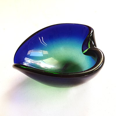 Mid-Century Italian Green and Blue Sommerso Murano Glass Bowl, 1960s-NUX-593251