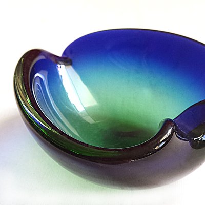 Mid-Century Italian Green and Blue Sommerso Murano Glass Bowl, 1960s-NUX-593251