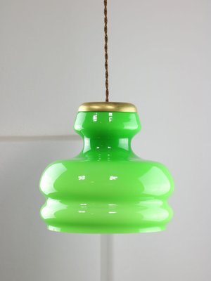 Mid-Century Italian Green Brass and Glass Pendant Lamp-HGJ-1756896