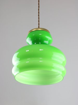 Mid-Century Italian Green Brass and Glass Pendant Lamp-HGJ-1756896