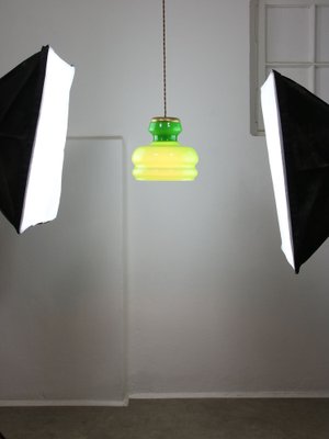 Mid-Century Italian Green Brass and Glass Pendant Lamp-HGJ-1756896