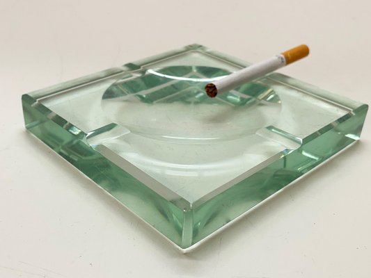 Mid-Century Italian Green Crystal Glass Squared Ashtrays from Fontana Arte, Set of 2-JDR-1125501