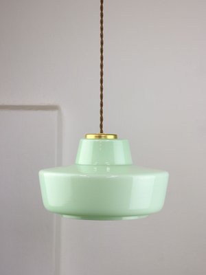 Mid-Century Italian Green Glass and Brass Pendant Lamp-HGJ-1720117