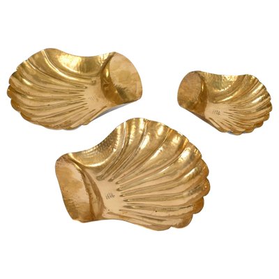 Mid-Century Italian Handmade Brass Shell Shaped Bowls for Metal Art, 1970s, Set of 3-JDR-1310724