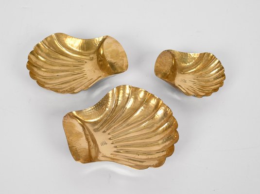 Mid-Century Italian Handmade Brass Shell Shaped Bowls for Metal Art, 1970s, Set of 3-JDR-1310724