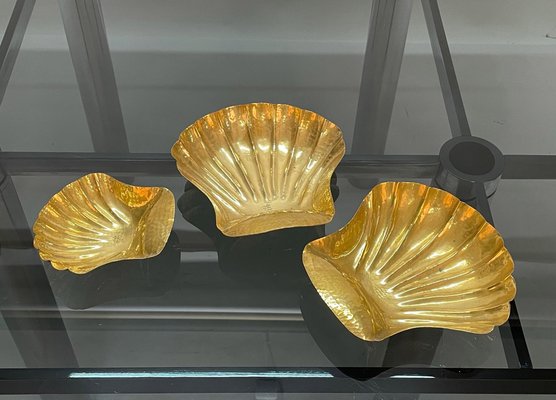 Mid-Century Italian Handmade Brass Shell Shaped Bowls for Metal Art, 1970s, Set of 3-JDR-1310724