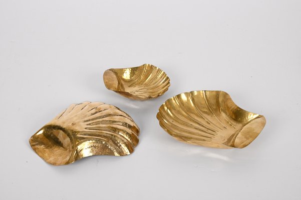 Mid-Century Italian Handmade Brass Shell Shaped Bowls for Metal Art, 1970s, Set of 3-JDR-1310724