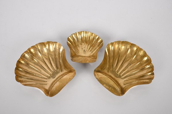 Mid-Century Italian Handmade Brass Shell Shaped Bowls for Metal Art, 1970s, Set of 3-JDR-1310724