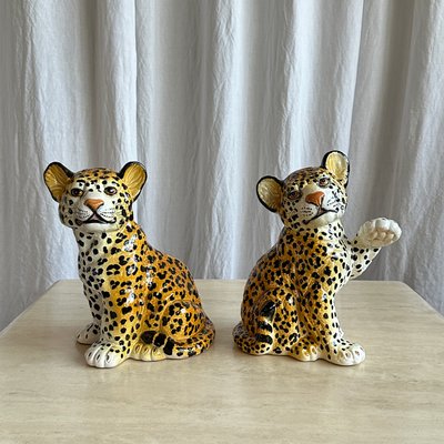 Mid-Century Italian Handmade Ceramic Baby Leopards, 1970s, Set of 2-NOT-2019827