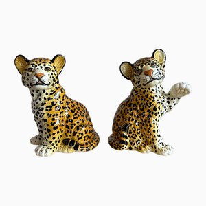 Mid-Century Italian Handmade Ceramic Baby Leopards, 1970s, Set of 2-NOT-2019827